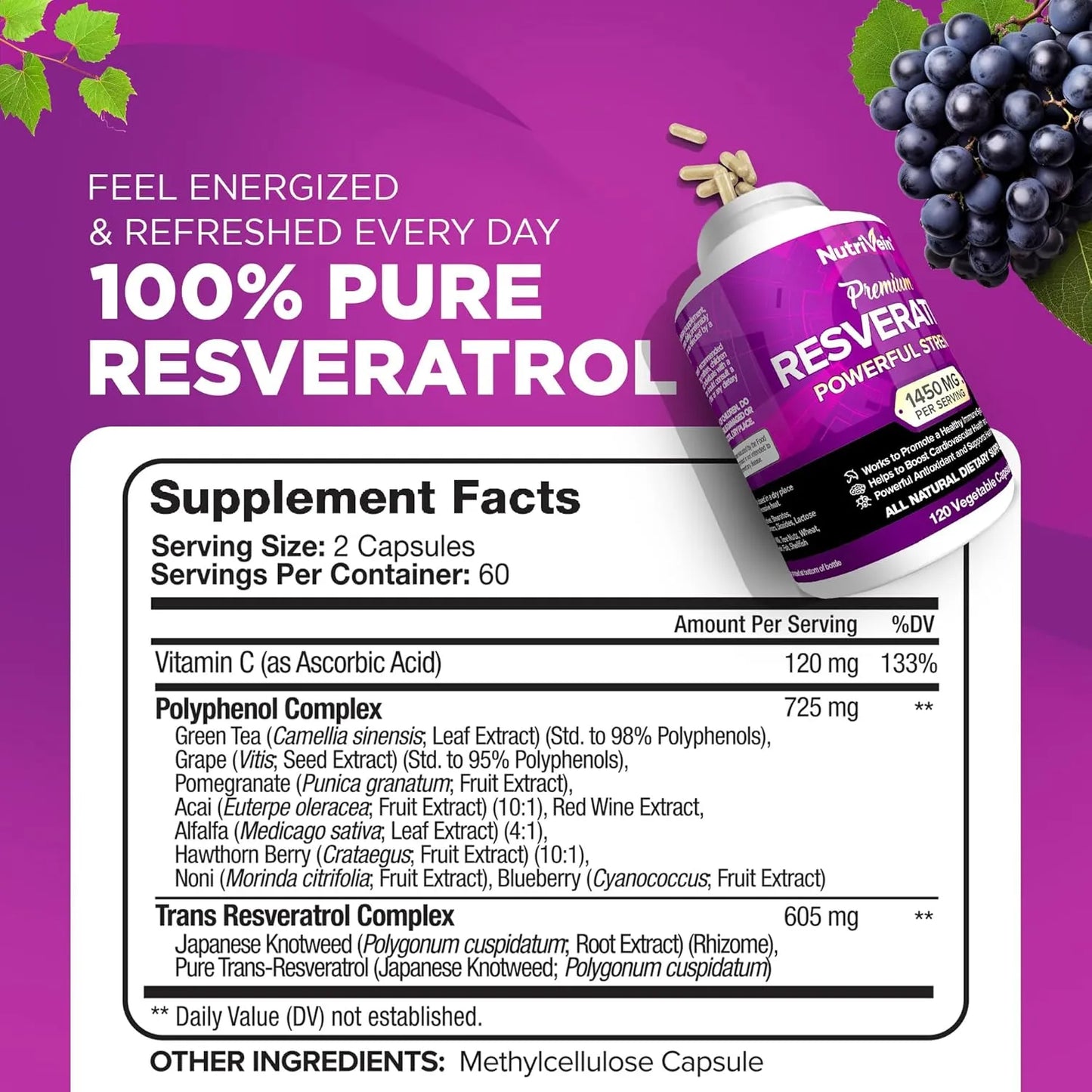 Extracto De Uva Roja Nutrivein Bienestar Diario 120 Cápsulas Sin Sabor - Imagen 2