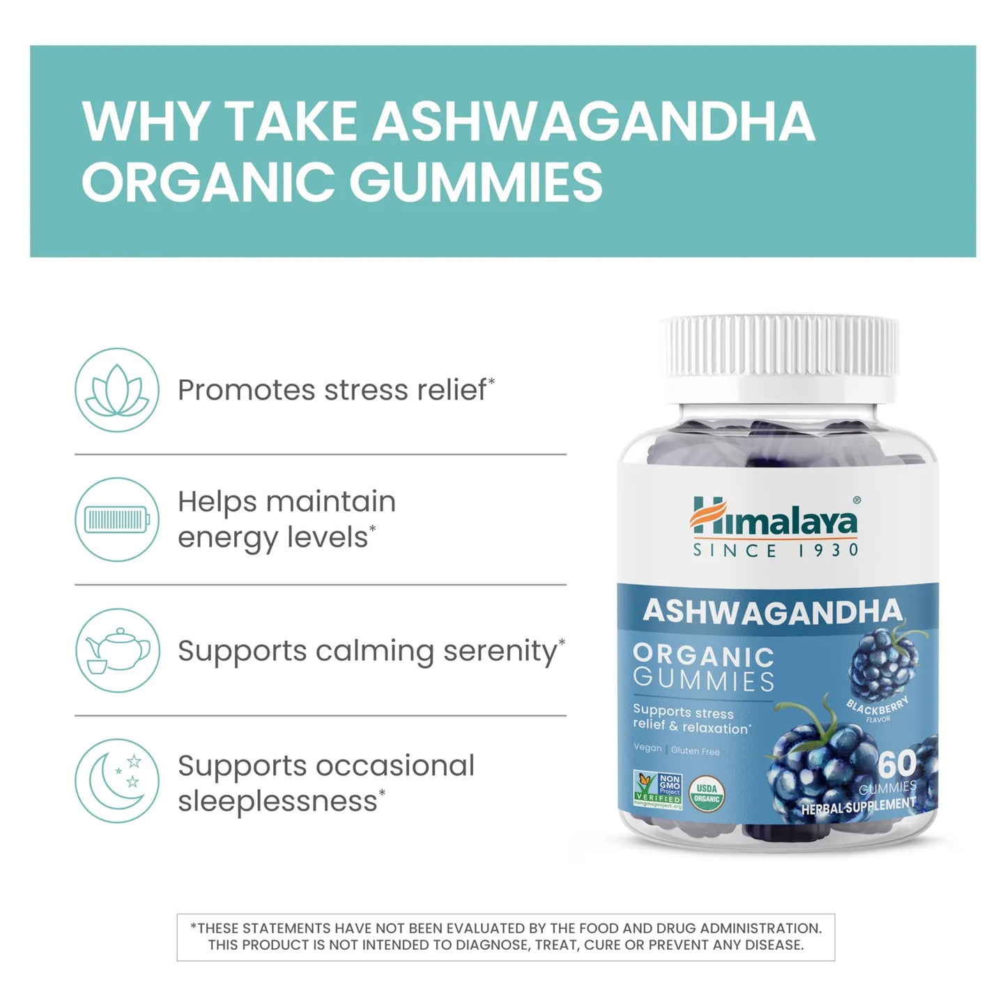 Gomitas Orgánicas KSM66 Ashwagandha Sabor Mora Alivio Estrés Energía