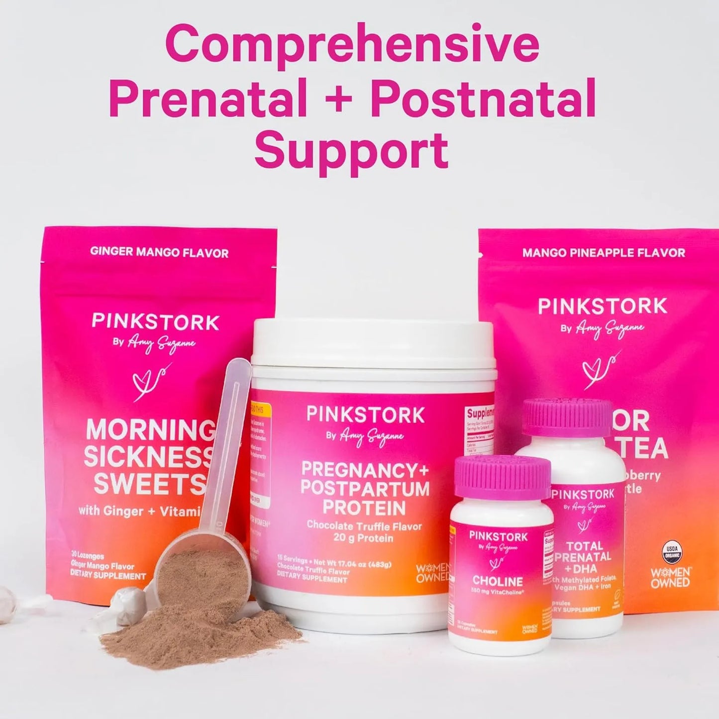 Proteína De Chocolate En Polvo Para Embarazo Y Lactancia Pink Stork Con Colágeno Y Suero De Leche