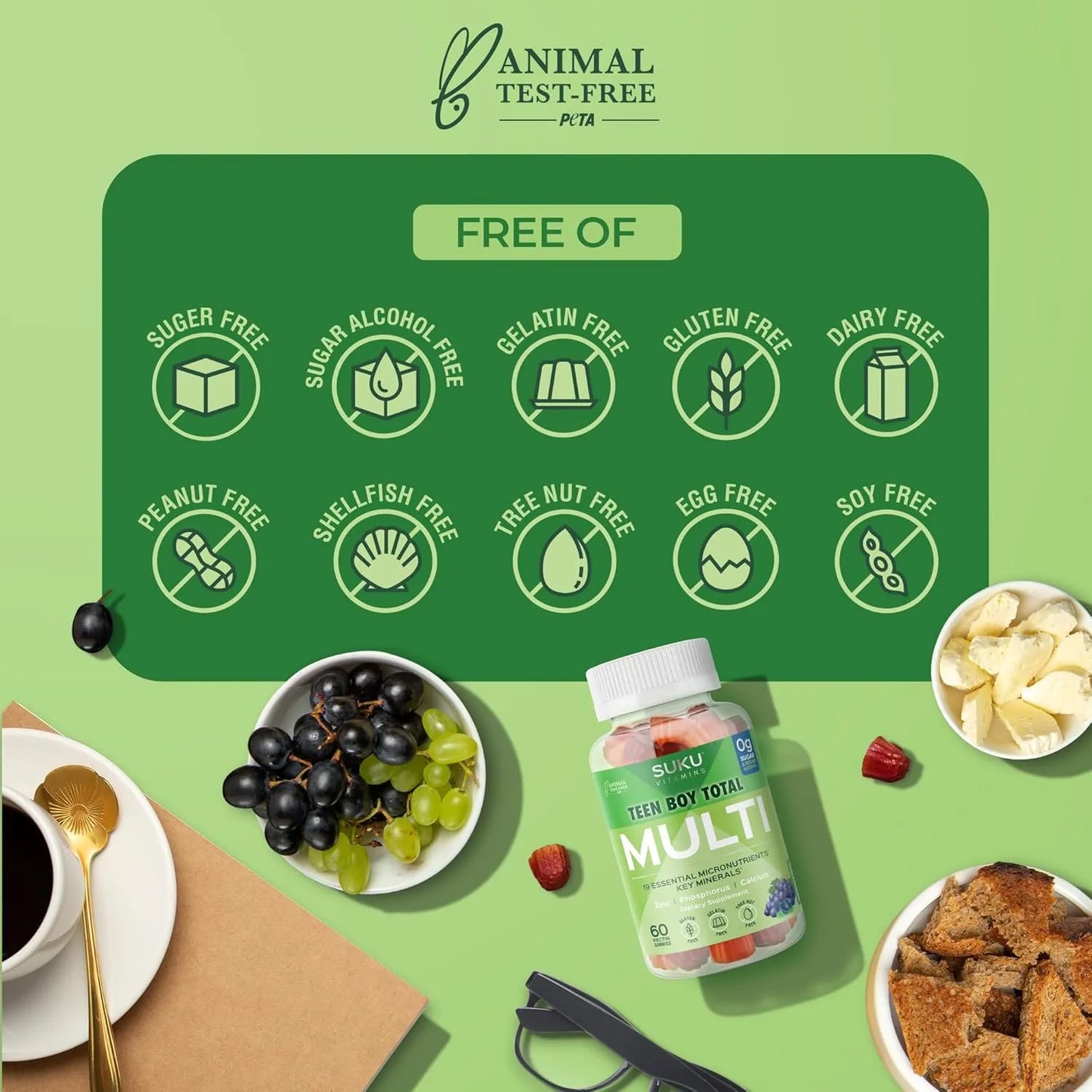 Gomitas Multivitamínicas SUKU Para Adolescentes 19 Nutrientes Sabor Uva 60 Unidades