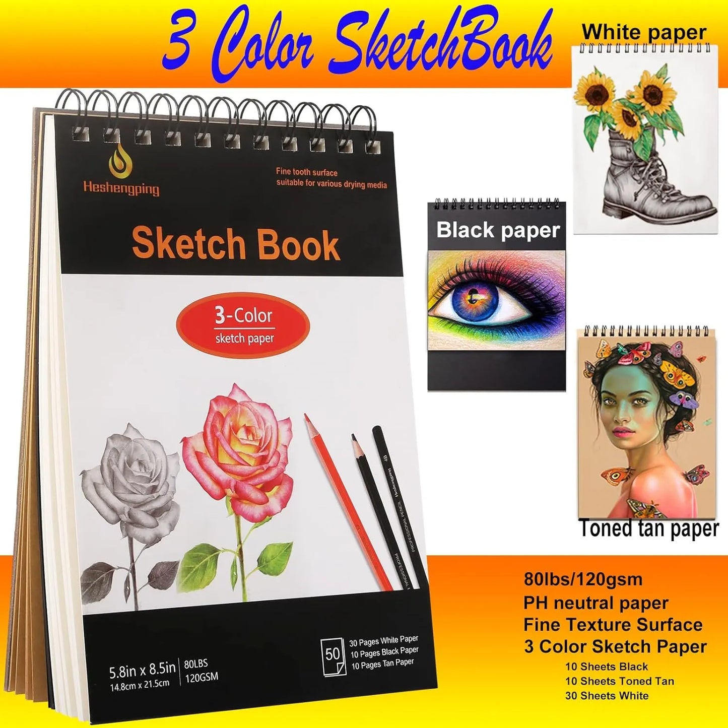 Kit De Dibujo 78 Piezas Profesional Con Cuaderno 3 Colores Y Estuche