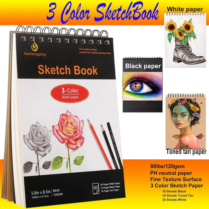 Kit De Dibujo 78 Piezas Profesional Con Cuaderno 3 Colores Y Estuche