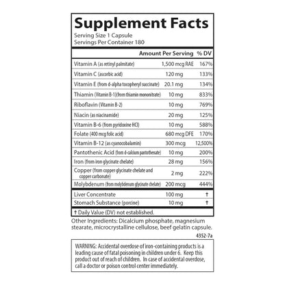 Suplemento De Hierro Para Mujer 28 Mg Con Vitaminas B 180 Capsulas