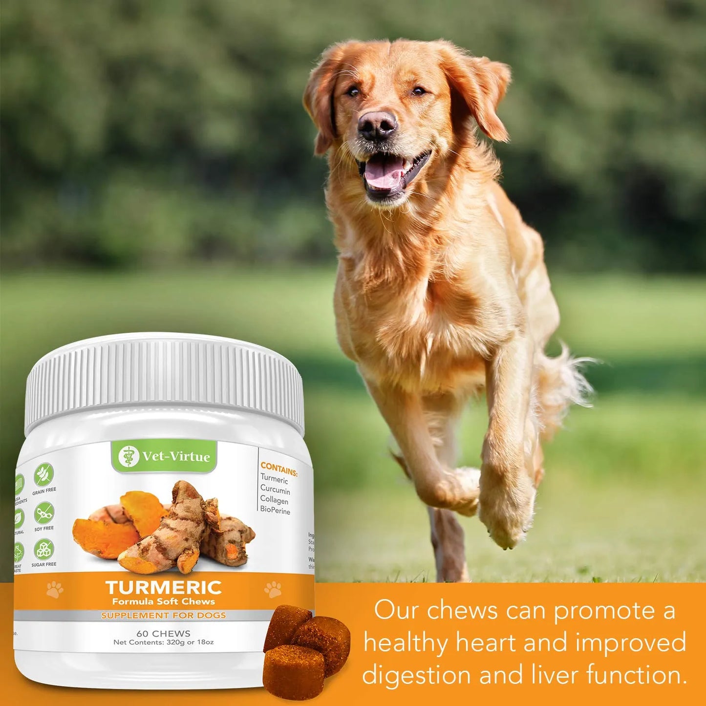 Cúrcuma Orgánica Masticable Para Perros Con Curcumina Colágeno Alivia Dolor Articulaciones