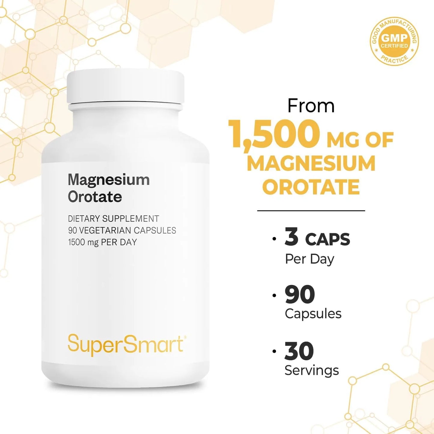 Orotato De Magnesio 1500 Mg Supersmart Relajante Muscular Y Cardíaco 90 Cápsulas