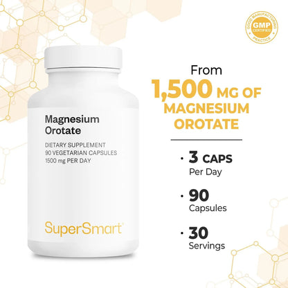 Orotato De Magnesio 1500 Mg Supersmart Relajante Muscular Y Cardíaco 90 Cápsulas