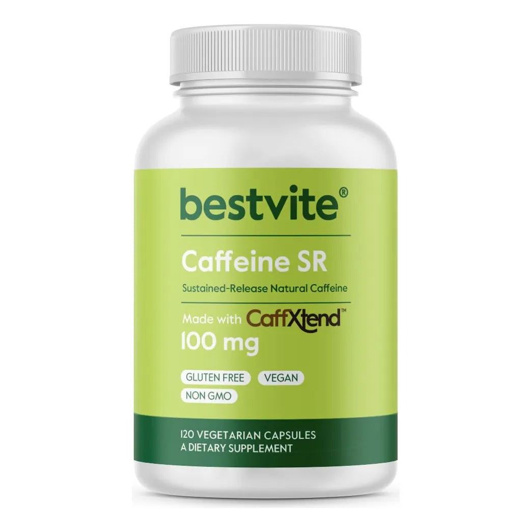 Cafeína 100 Mg SR 120 Cápsulas Vegetarianas Liberación Sostenida Vegana Sin OMG
