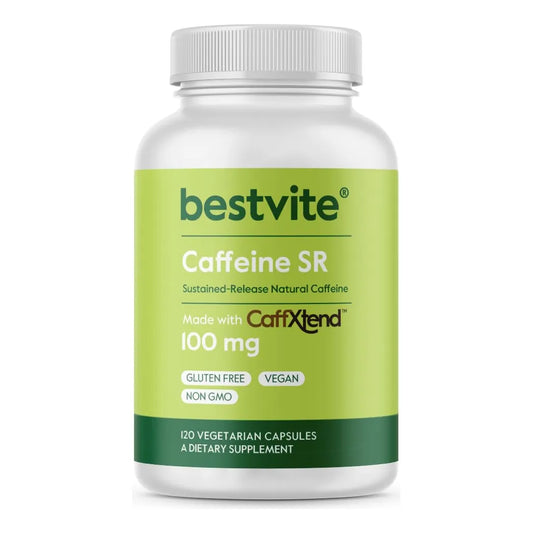 Cafeína 100 Mg SR 120 Cápsulas Vegetarianas Liberación Sostenida Vegana Sin OMG