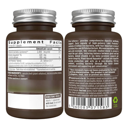 Probióticos Prebióticos 25 Mil Millones UFC Lactobacillus Acidophilus Salud Intestinal Vegano