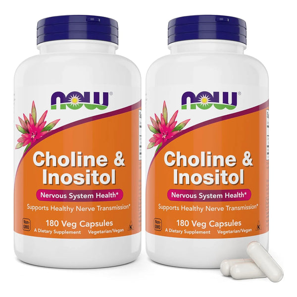Cholina E Inositol 180 Cápsulas Vegetales Paquete Doble NOW Suplemento Cognitivo