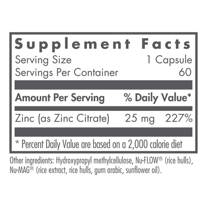 Citrato De Zinc 25 Mg Apoyo Inmunológico Cápsulas Bien Absorbidas 60 Unidades