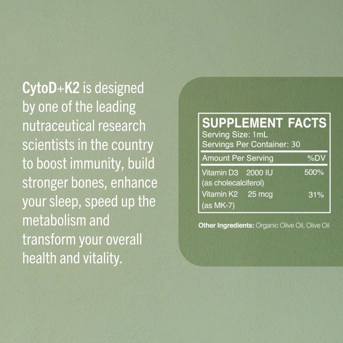 CytoD K2 Gotas Vitamina D Y K2 En Aceite De Oliva Orgánico 30 Porciones