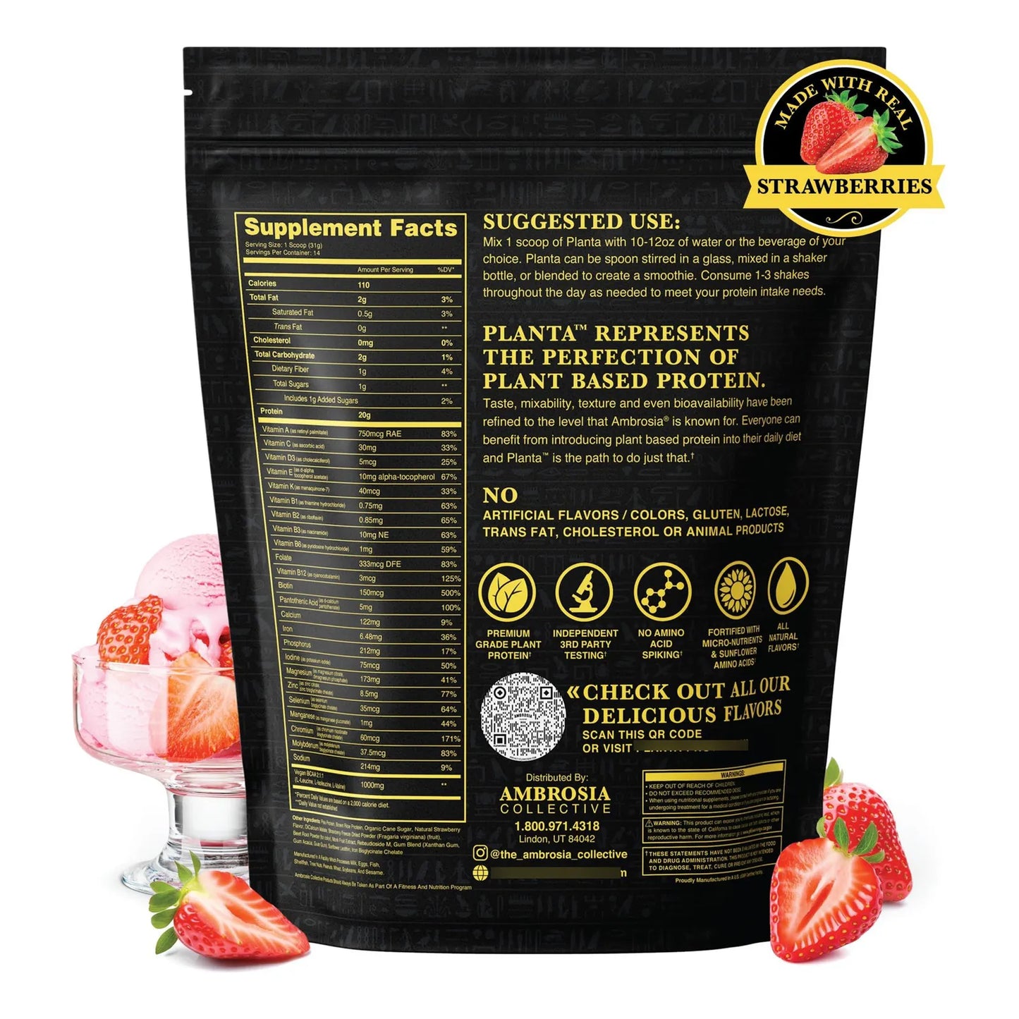 Proteína Orgánica Premium A Base De Plantas Sabor Helado 14 Porciones Vegana Sin Azúcar