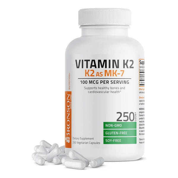 Vitamina K2 MK7 100 Mcg 250 Capsulas Bronson Huesos Fuertes Y Corazon Sano