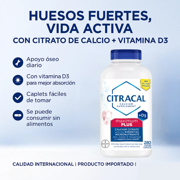 Citrato De Calcio Con Vitamina D3 Apoyo Diario 280 Caplets - Imagen 2