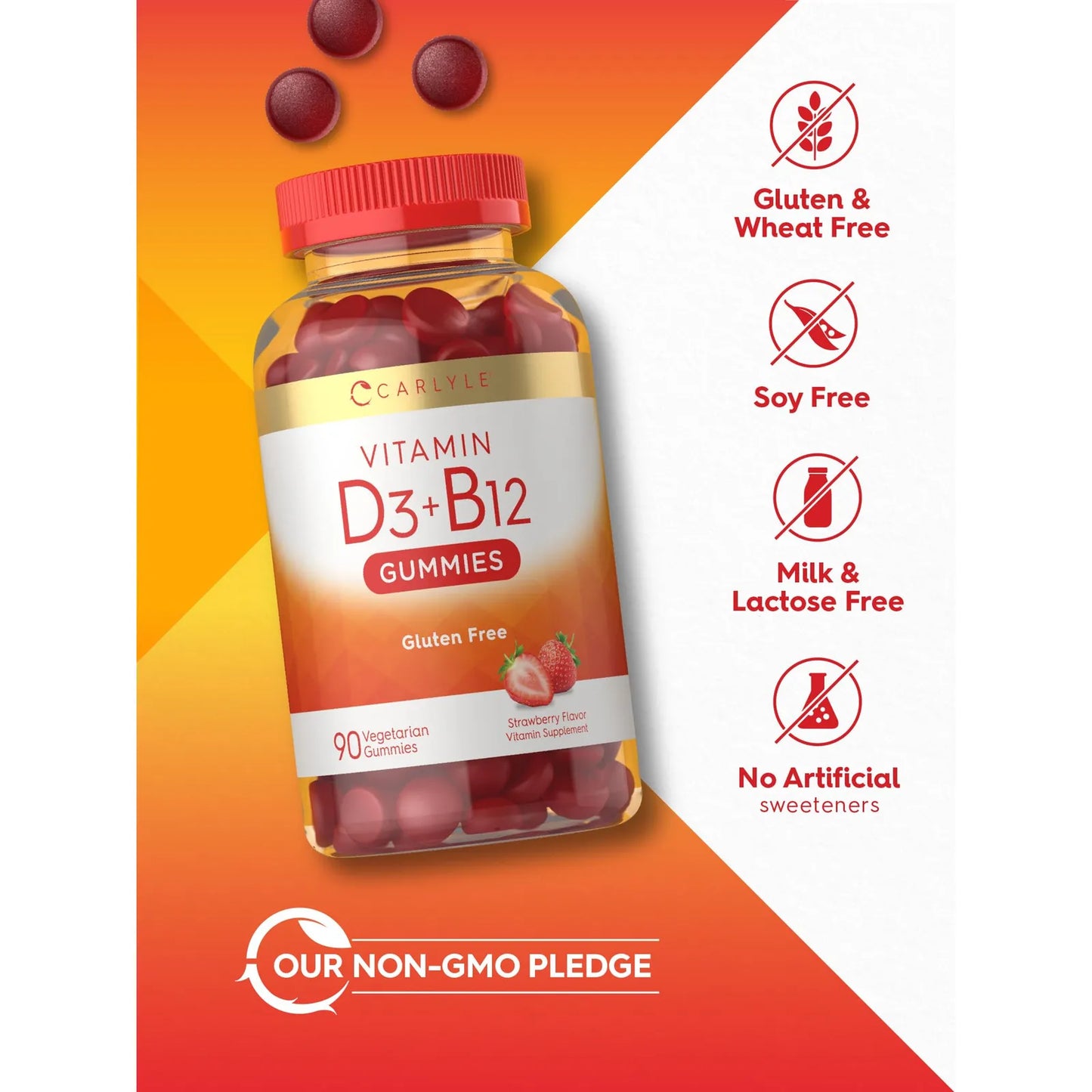 Gomitas De Vitamina D3 Y B12 Sabor Fresa 120 Unidades Suplemento Natural Vegetariano