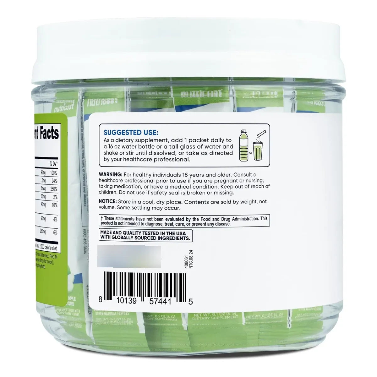 Complejo Electrolitos Hidratacion Avanzada Sabor Manzana Verde 40 Paquetes Nutricost