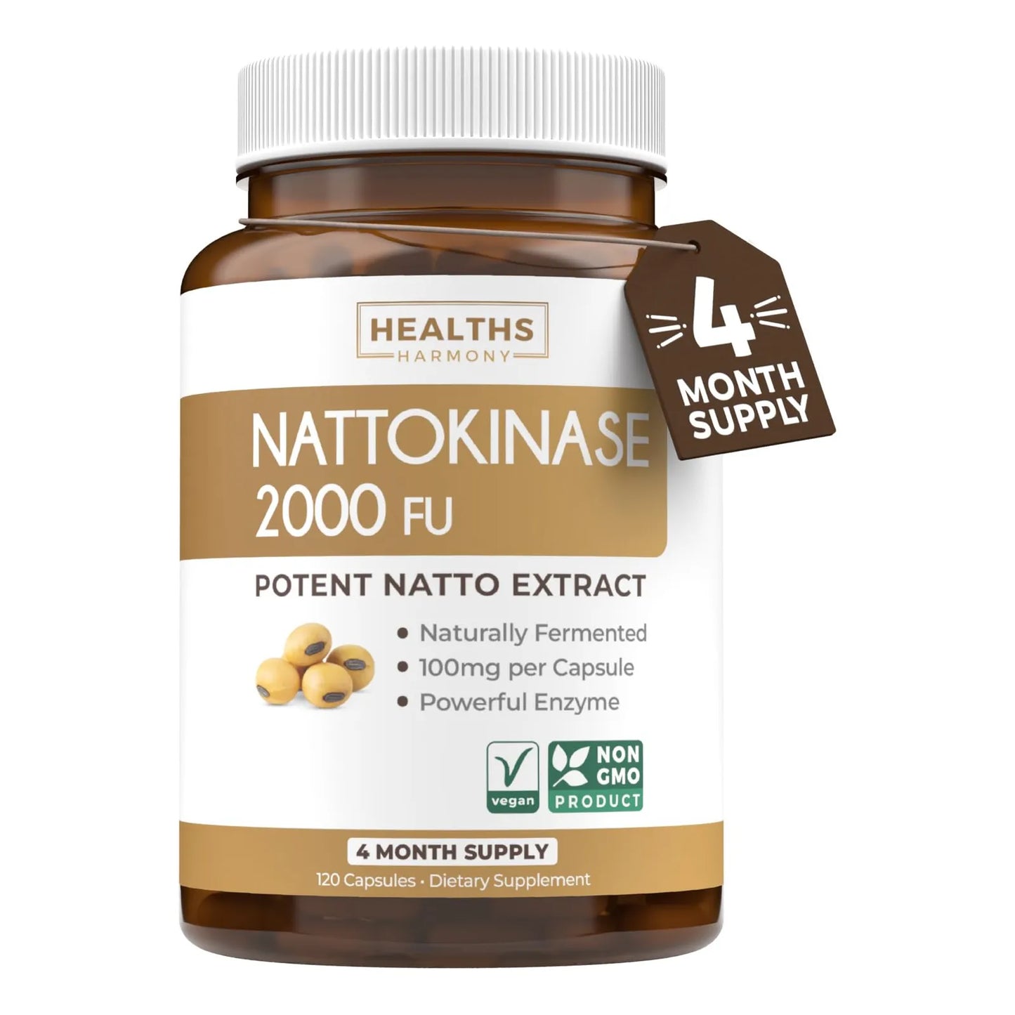 Nattokinase 2000 FU 120 Cápsulas Veganas Suplemento Cardíaco Healths Harmony