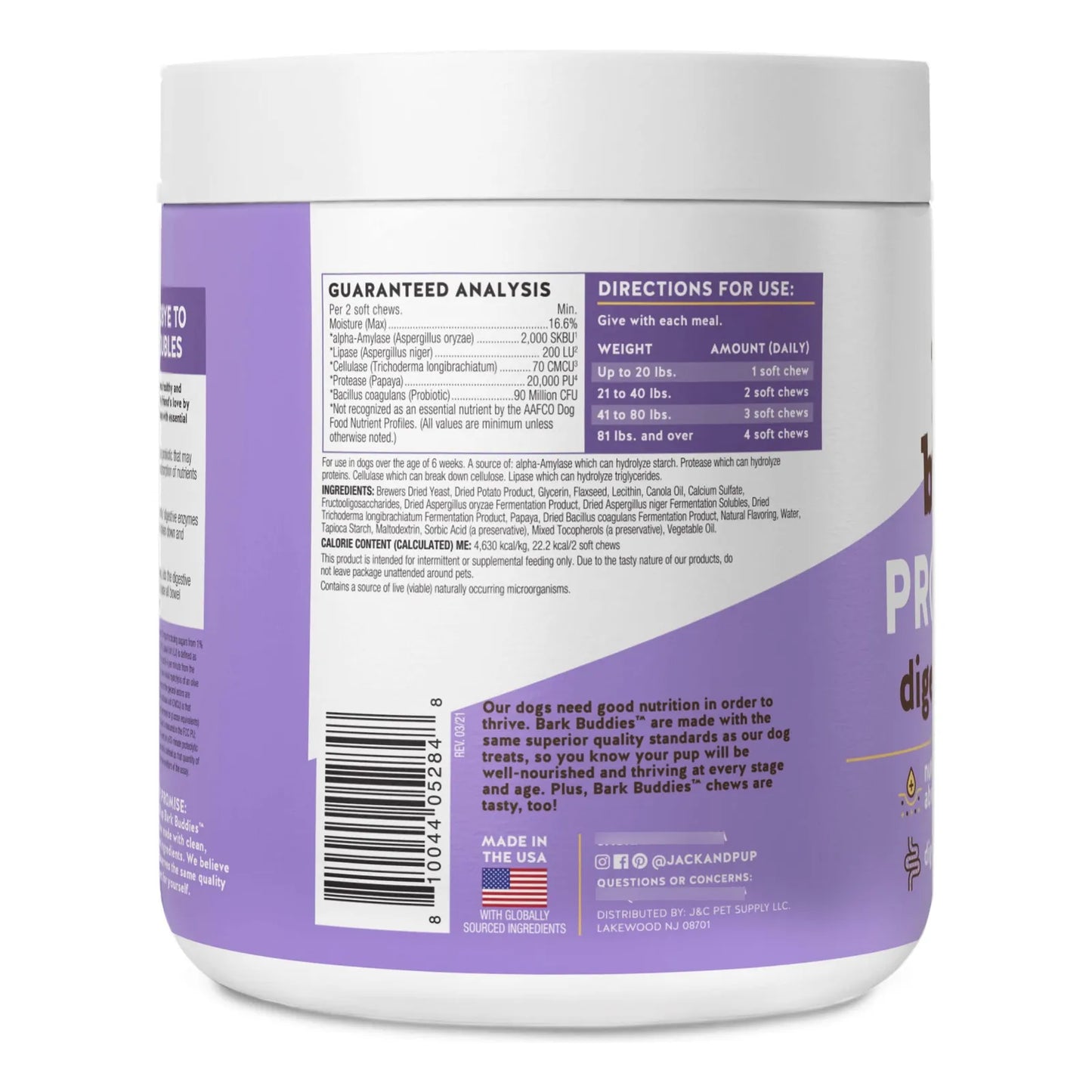 Masticables Probióticos Jack&Pup Pro-Digest Para Perros Hasta 40 Lb Salud Intestinal