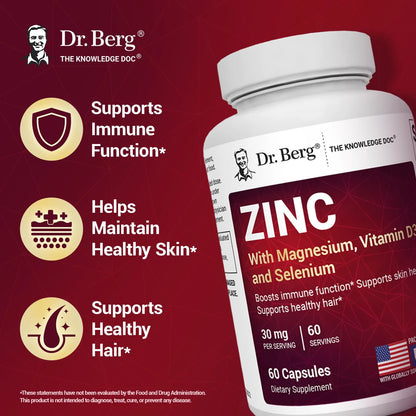 Dr Berg Zinc 30mg Con Magnesio Vitamina D3 Selenio Cobre Suplemento Inmunologico 60 Capsulas
