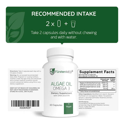 Aceite De Algas Omega 3 2000 Mg Vegano Apoyo Corazón Cerebro Articulaciones FürstenMED