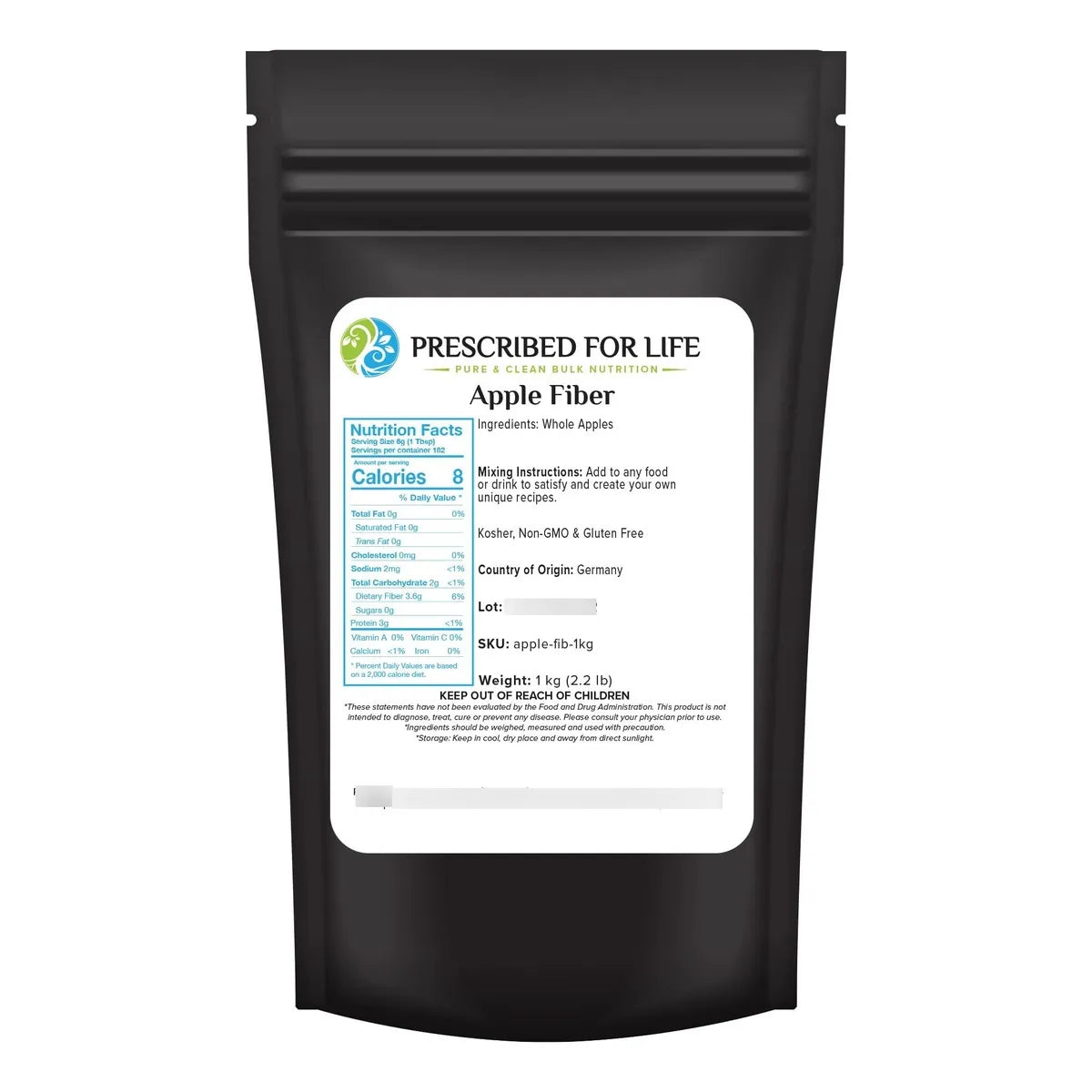 Polvo De Fibra De Manzana Pectina Natural Para Salud Digestiva Vegano Sin Gluten 2.2 Lbs