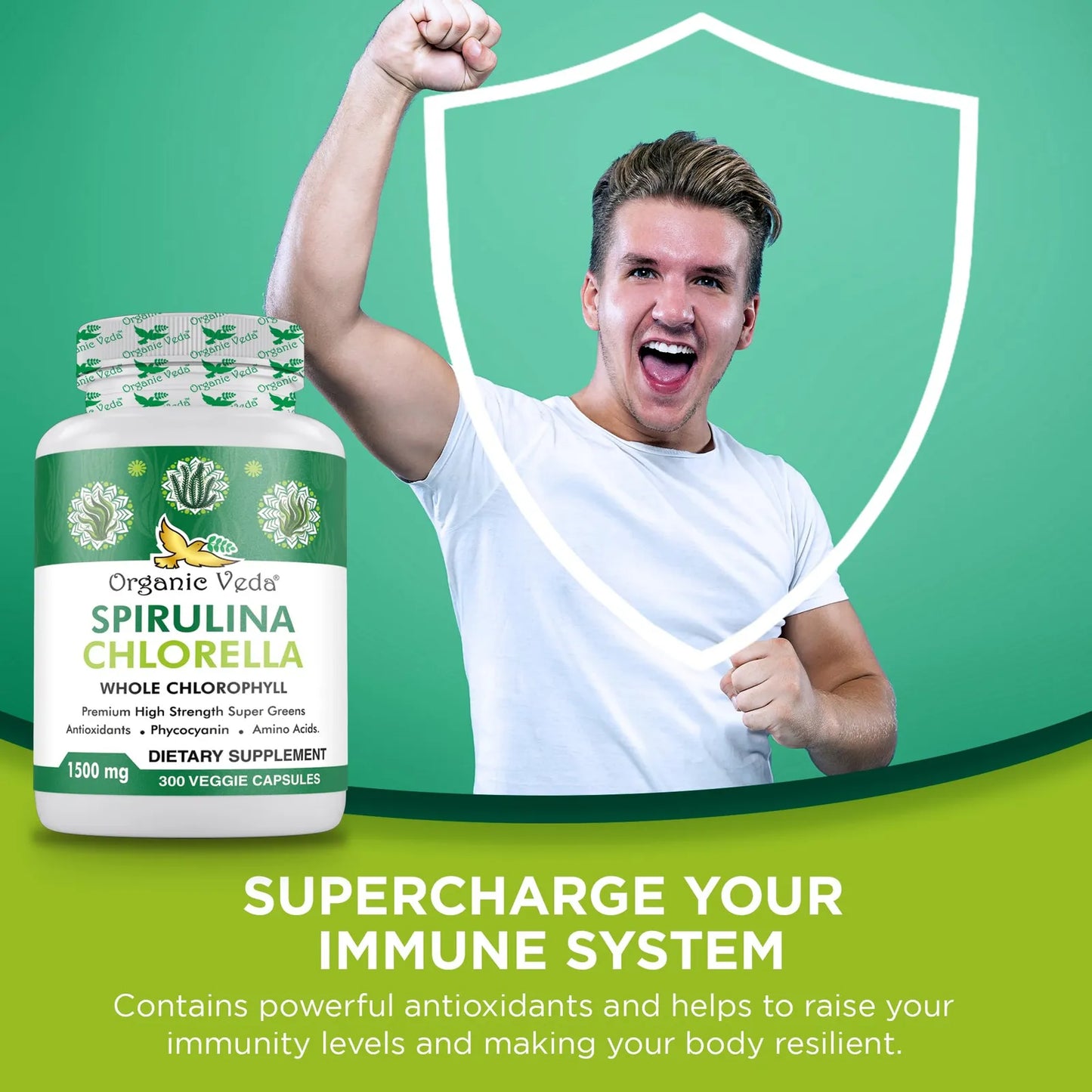 Cápsulas De Espirulina Y Clorella Orgánica 1500 Mg 300 Unidades Energía E Inmunidad