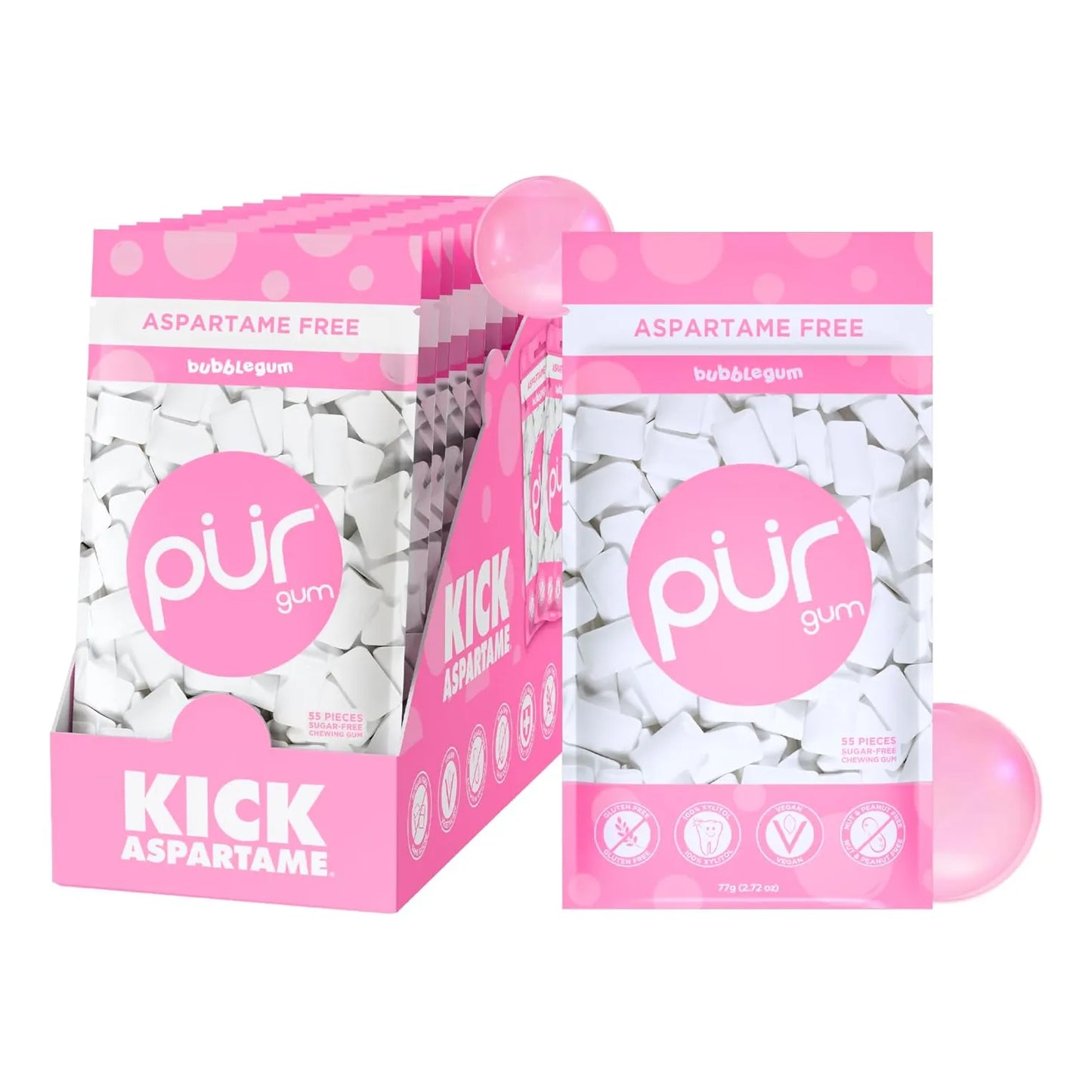 Pur Chicle De Sabor Frutal Con Xilitol Sin Azucar Vegano 12 Unidades