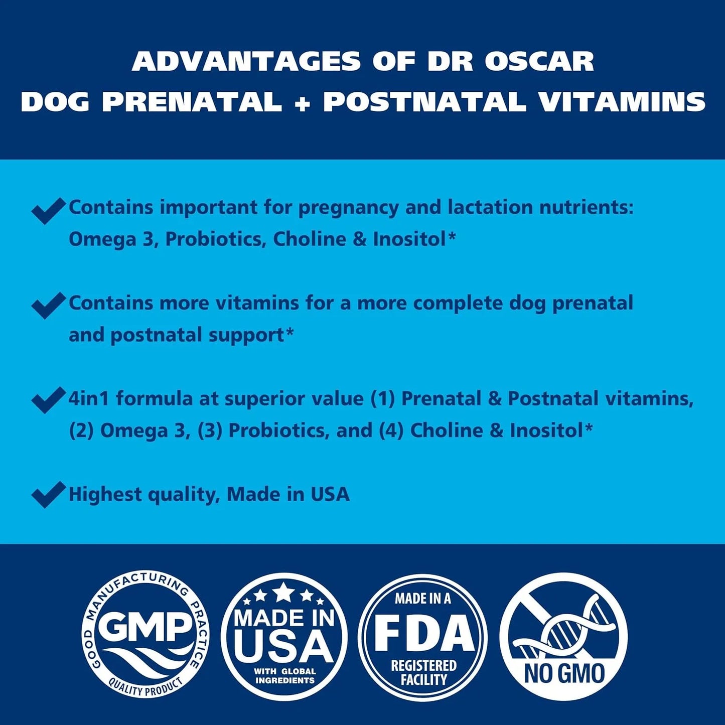Vitaminas Prenatales Y Posnatales 2 En 1 Para Perros Con Acido Folico Omega 3 Probióticos