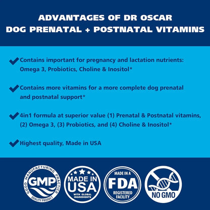 Vitaminas Prenatales Y Posnatales 2 En 1 Para Perros Con Acido Folico Omega 3 Probióticos