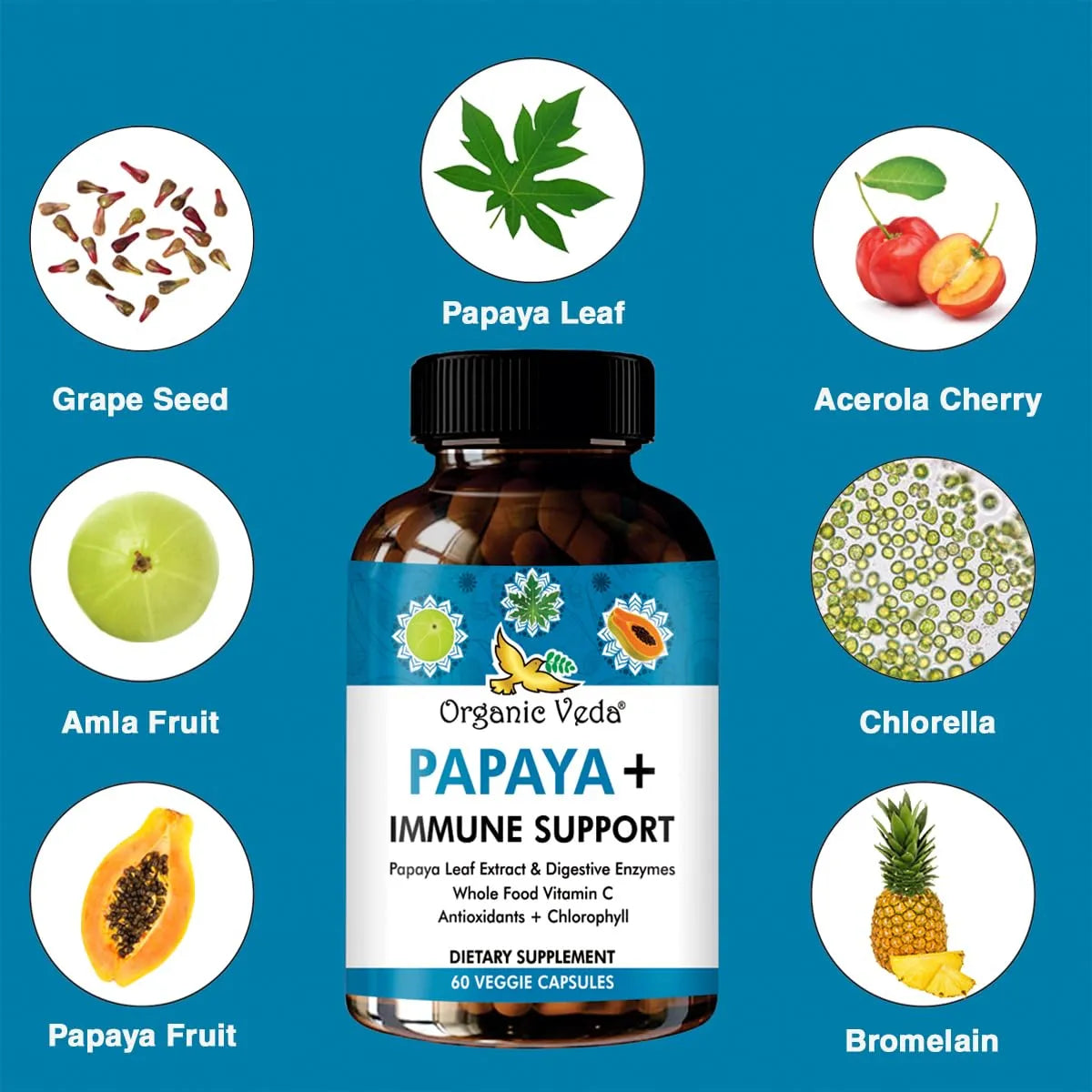 Cápsulas Orgánicas De Hoja De Papaya Con Enzimas Digestivas Refuerzo Inmunológico Y Digestión Saludable