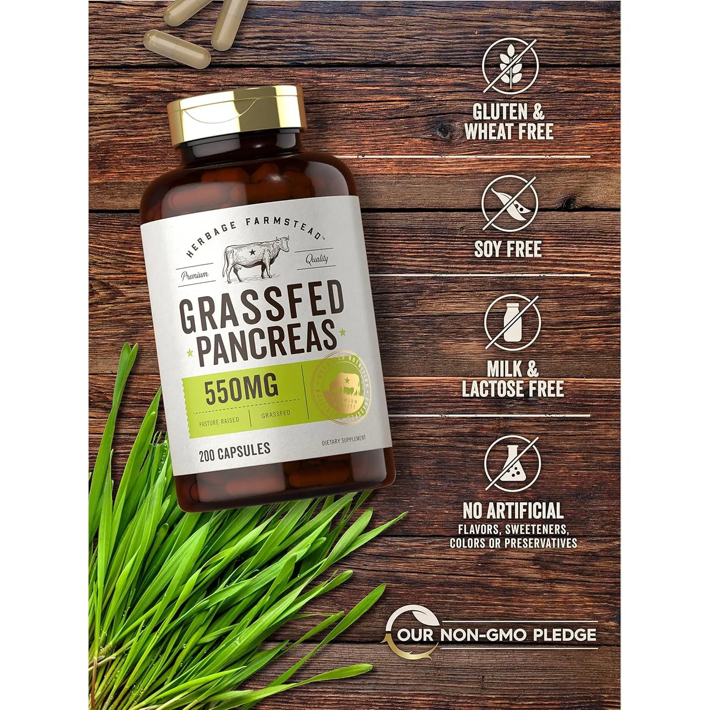 Pancreas De Carne Alimentada Con Pasto 550 Mg 200 Capsulas Suplemento Bovino Sin Omg Ni Gluten
