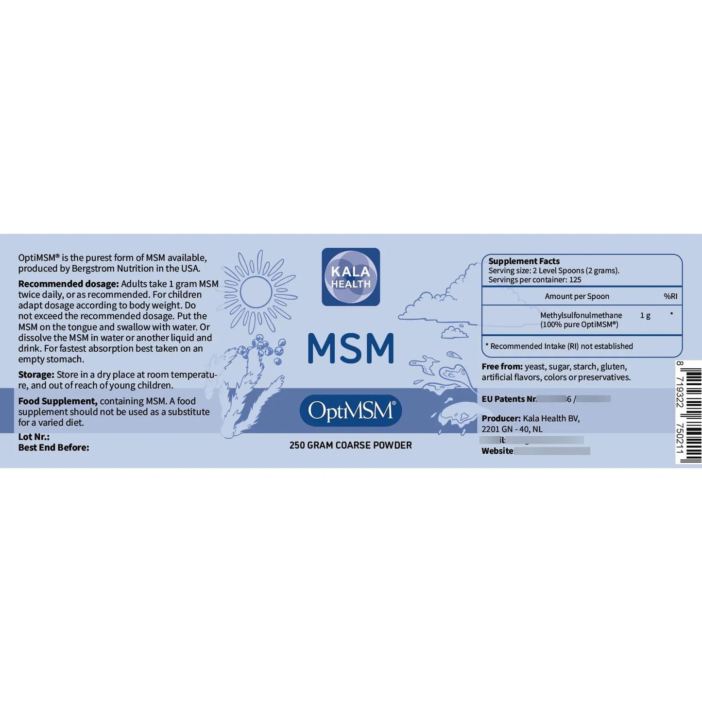 OptiMSM Polvo Puro De Metilsulfonilmetano MSM Organico Sin Gluten Ni OMG 1 Libra