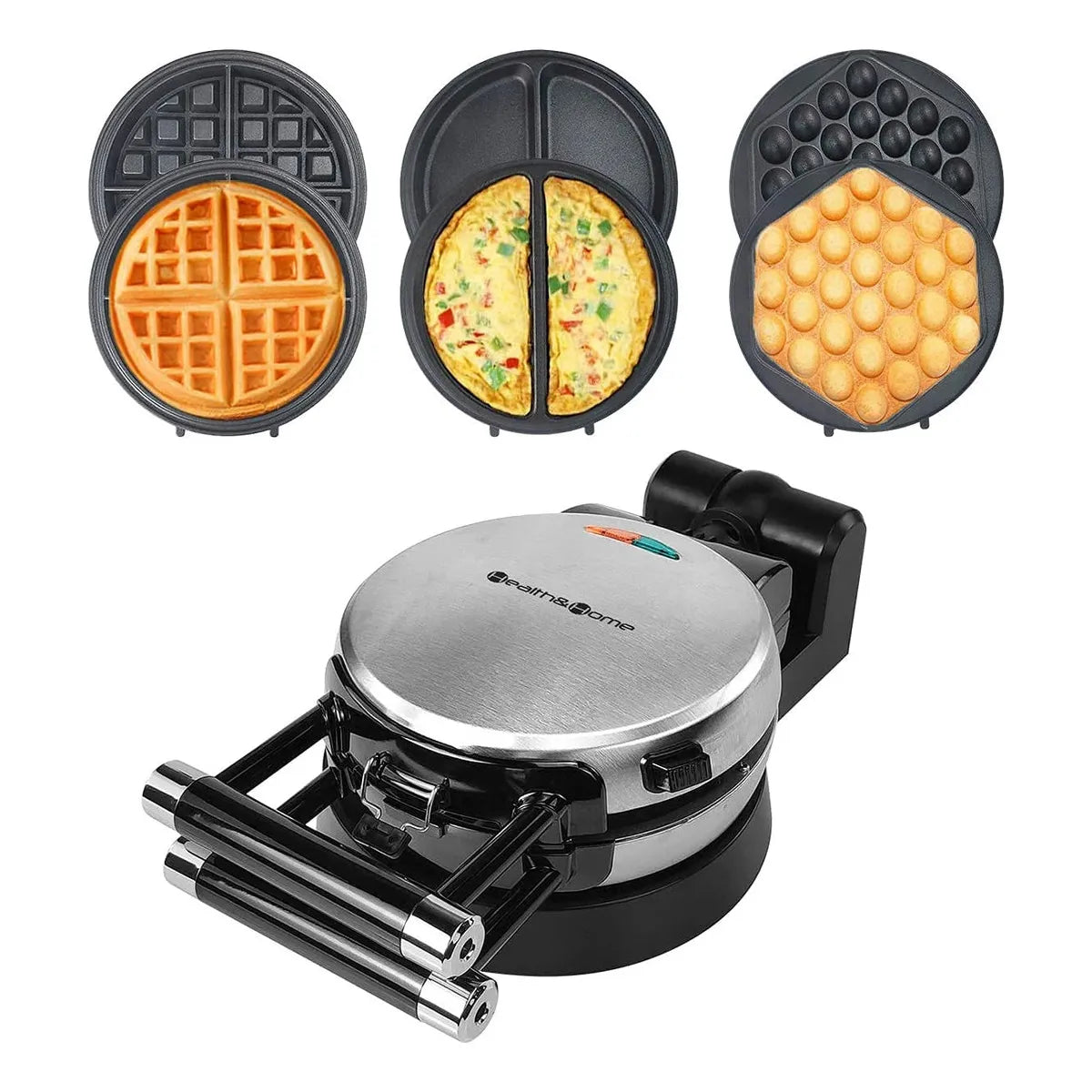 Health And Home 3 En 1 Gofre Tortilla Waflera De Huevo Platos Antiadherentes Giratoria 360
