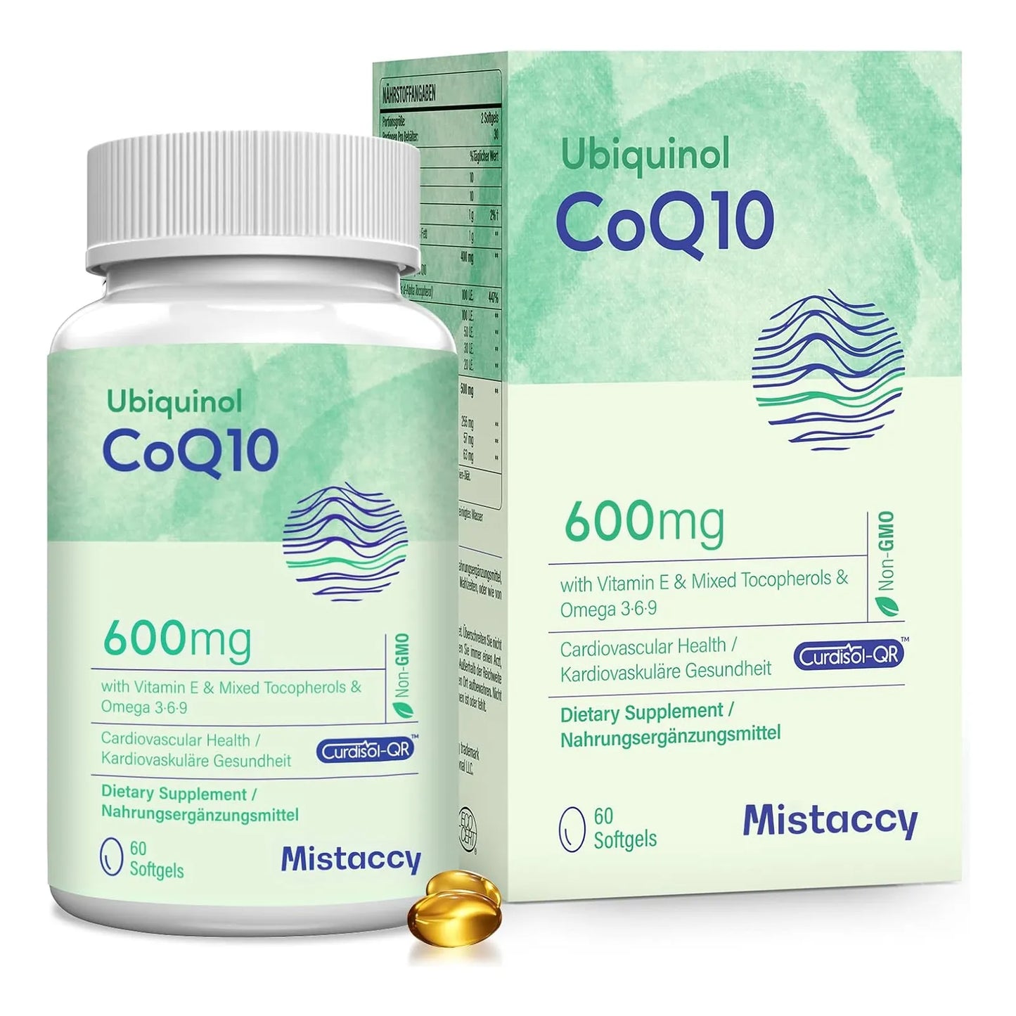 Capsulas Blandas Coq10 600 Mg Con Vitamina E Y Omega 3 6 9 Alta Absorcion