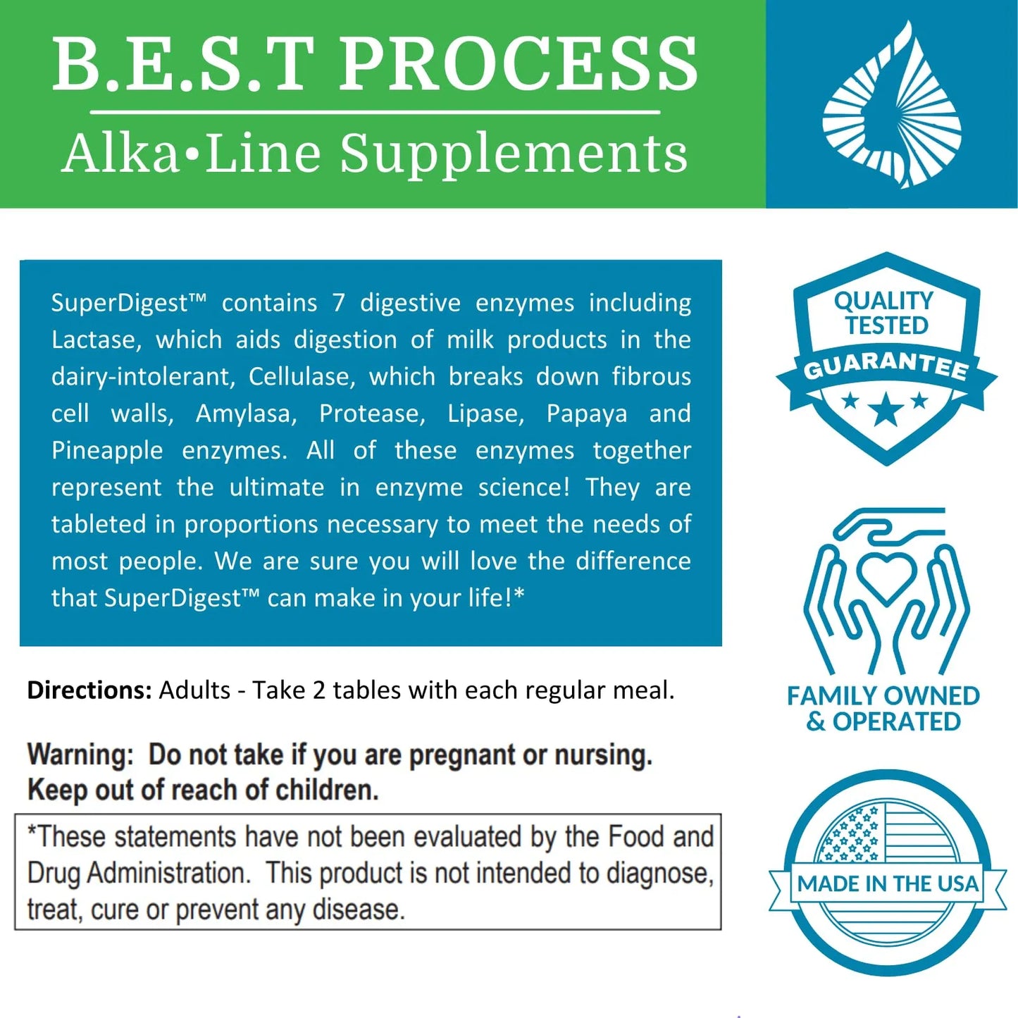 SuperDigest Best Process Alkaline Soporte Digestivo Multienzimático Con Alfalfa Papaína Y Bromelina