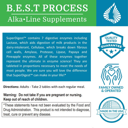 SuperDigest Best Process Alkaline Soporte Digestivo Multienzimático Con Alfalfa Papaína Y Bromelina