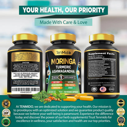 Suplemento Moringa Oleifera 10 En 1 Con Cúrcuma Y Ashwagandha Energía Y Salud