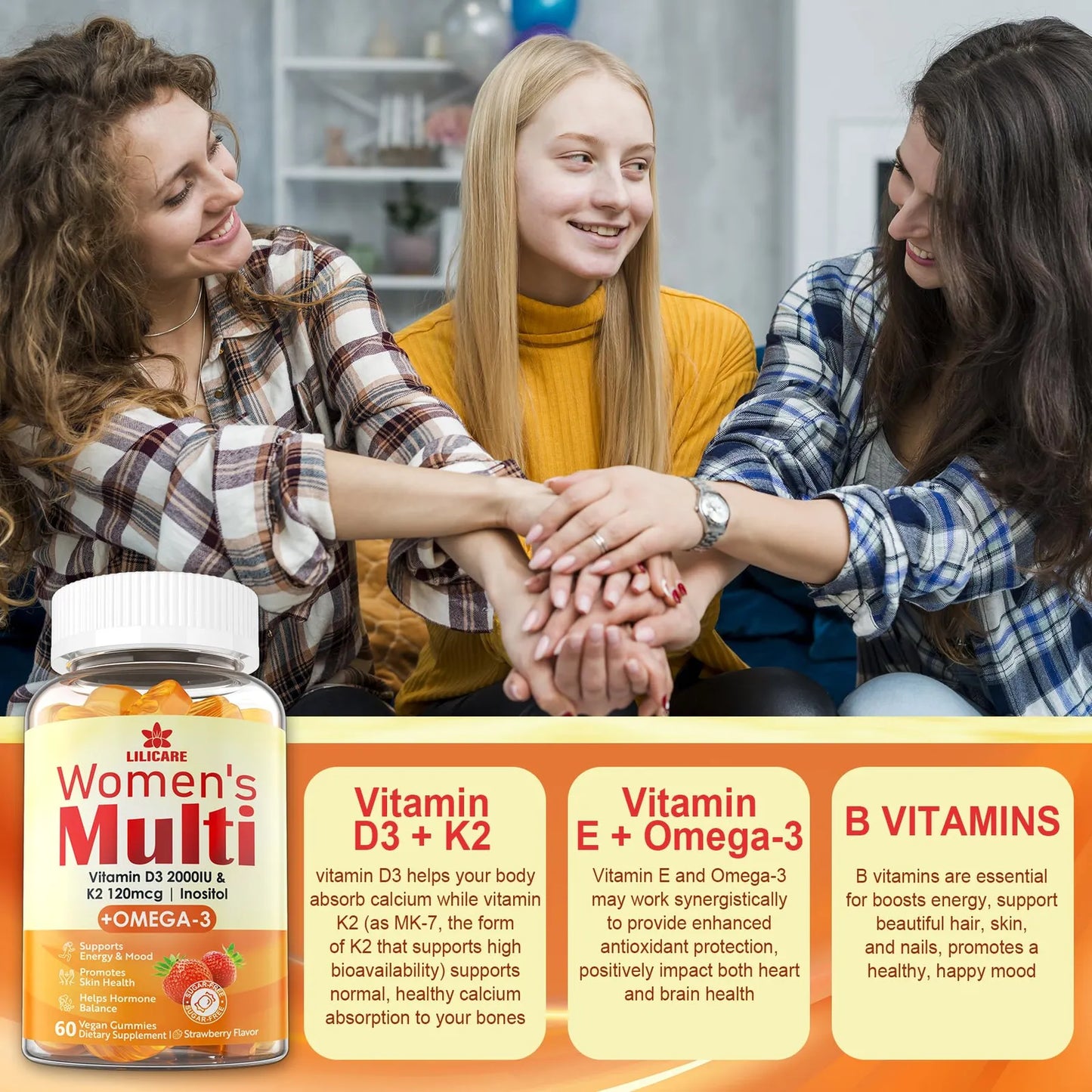 Gomitas Multivitamínicas Mujer Metiladas Sin Azúcar Omega 3 Vitamina D3 K2 Vegano