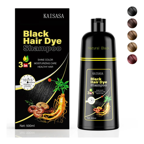 Champú Tinte Negro 3 En 1 Cobertura Canas Ingredientes Naturales 16.9 Oz