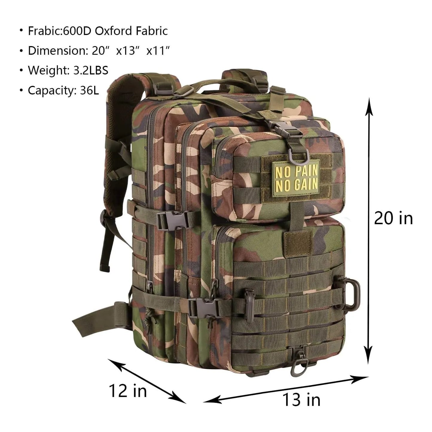 Mochila Táctica Militar Hannibal Tactical 36L Resistente Al Agua Con Sistema Molle