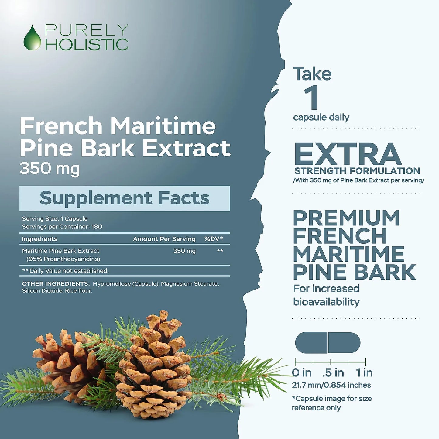 Extracto De Corteza De Pino 350 Mg 180 Cápsulas Antioxidante Vegano Sin OMG