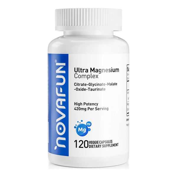 Complejo De Magnesio Con Vitamina B6 420 Mg Citrato Malato Taurato Glicinato 120 Cápsulas