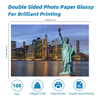 Papel Brillante Doble Cara 100 Hojas A4 140gsm Para Impresion Profesional