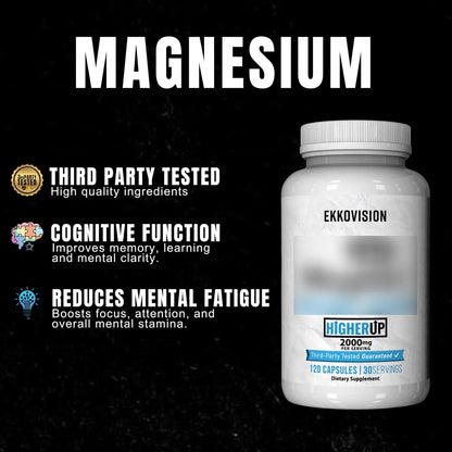 Higher Up Magteína L-Treonato De Magnesio 2000 Mg Soporte Memoria Y Función Cognitiva 120 Cápsulas