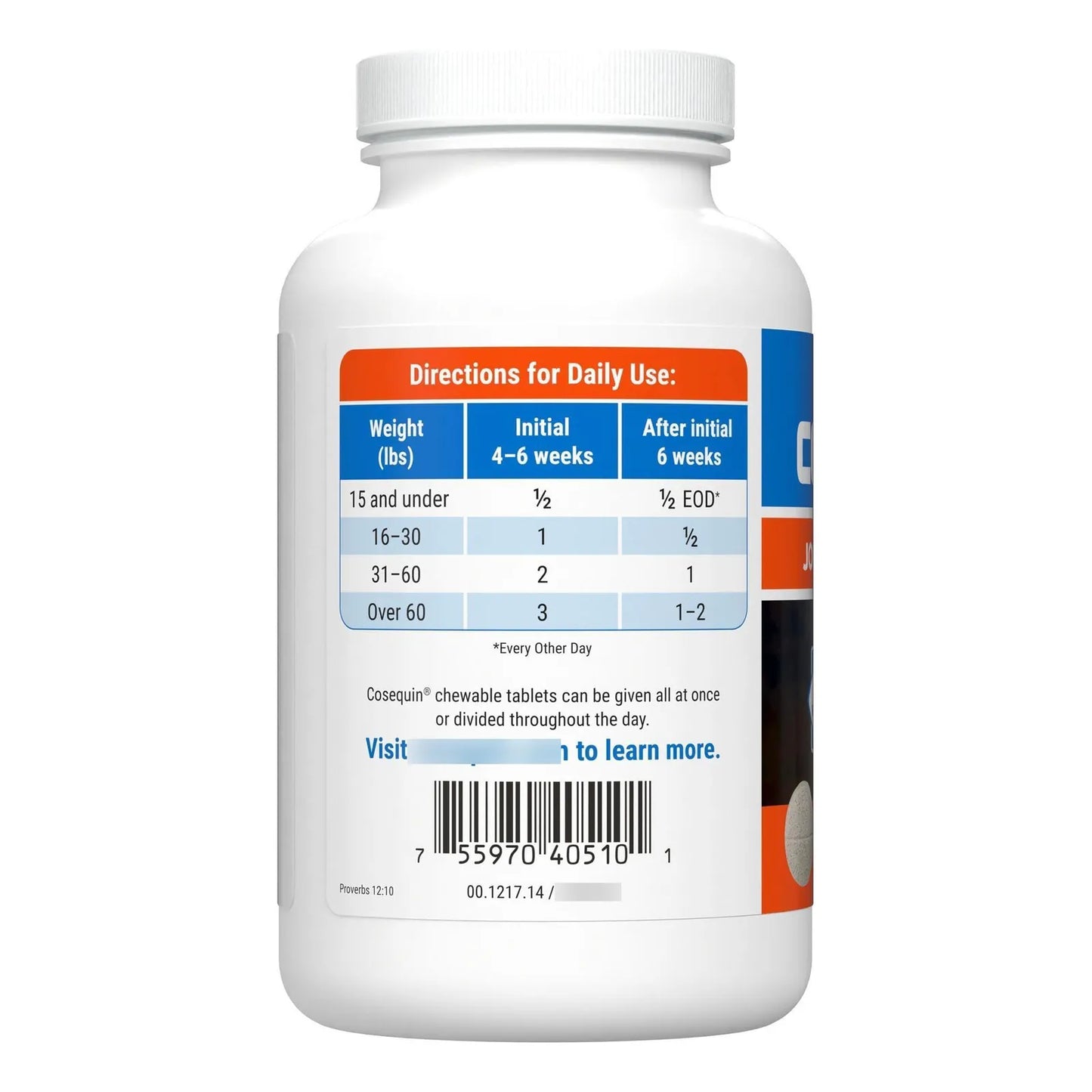 Suplemento Cosequin Para Perros Glucosamina Condroitina MSM 264 Tabletas Masticables