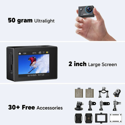 Cámara De Acción 4K Dragon Touch 20MP Impermeable Con Wifi Y Control Remoto
