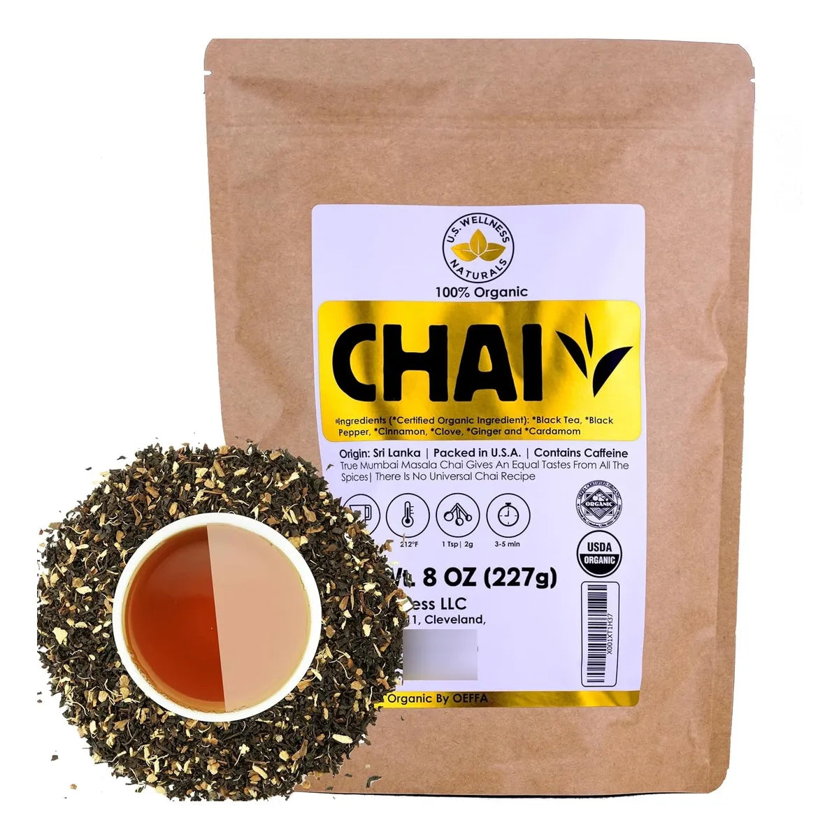Té Chai Clásico Hoja Suelta Ceylon 110 Tazas Orgánico Certificado USDA
