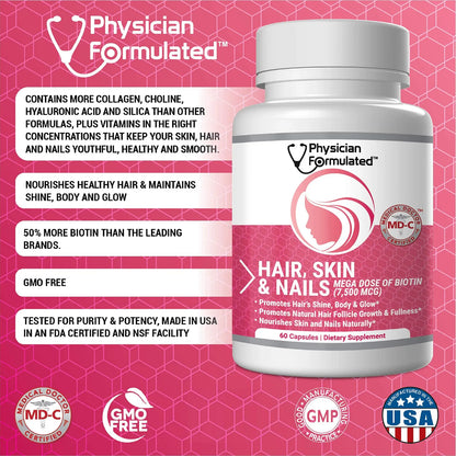 Vitaminas Cabello Piel Uñas Con Biotina Colágeno Y Ácido Hialurónico 60 Cápsulas