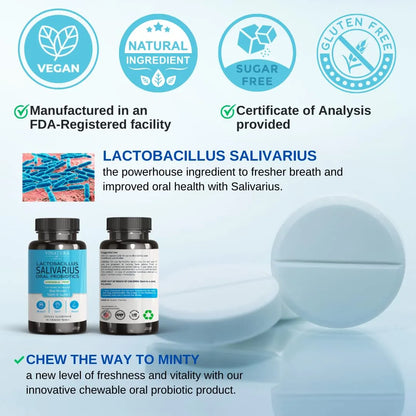 Tabletas Masticables Probióticos Lactobacillus Salivarius Para Aliento Fresco Y Salud Bucal 45 Unidades
